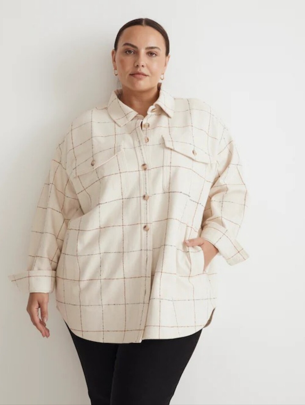 Madewell Boucle Oversized Shirt Jacket Windowpane Antique Cream Large